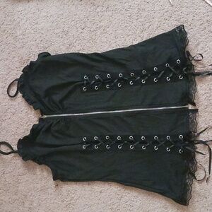 Black zippered lace-up tank top